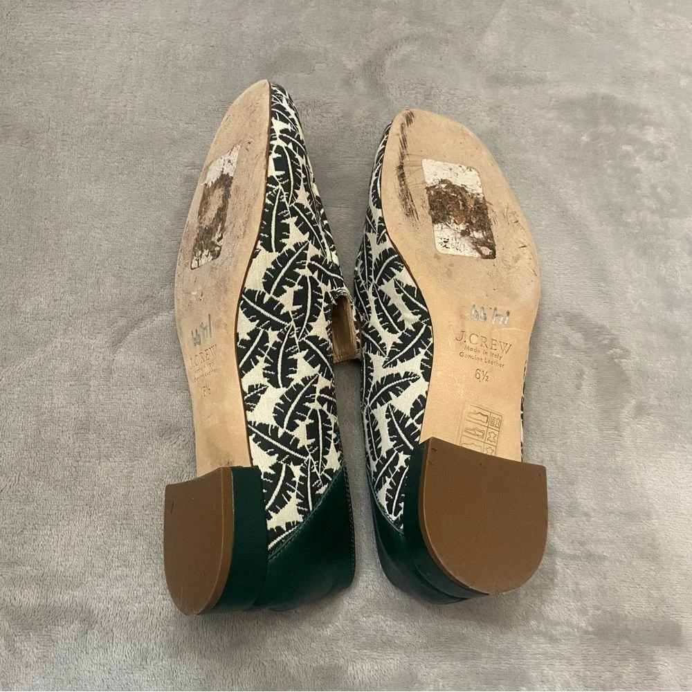 J. Crew Women's Cream Green Banana Leaf Print Loafers